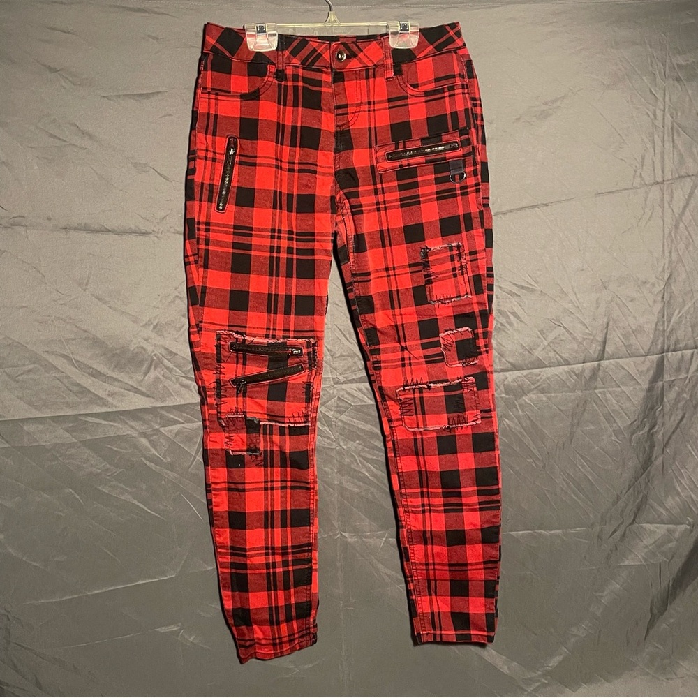 Hot Topic Blackheart Red and Black Plaid Skinny Stretchy Jeans